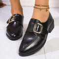 Women's British-style flat shoes with bow detail, pointed toe, and rubber sole