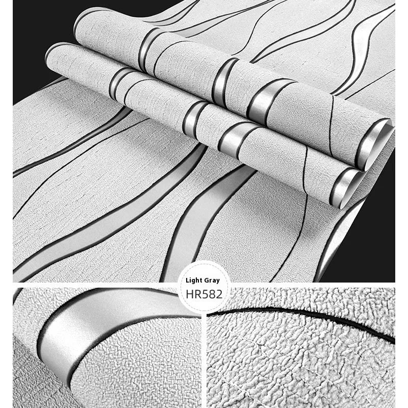 Curve stripe 3D decorative wallpaper roll in light grey or dark brown for video wall backgrounds