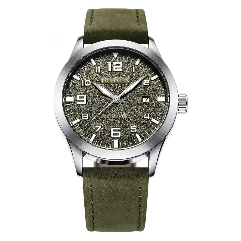 Men's retro business automatic watch with leather strap in multiple colour options