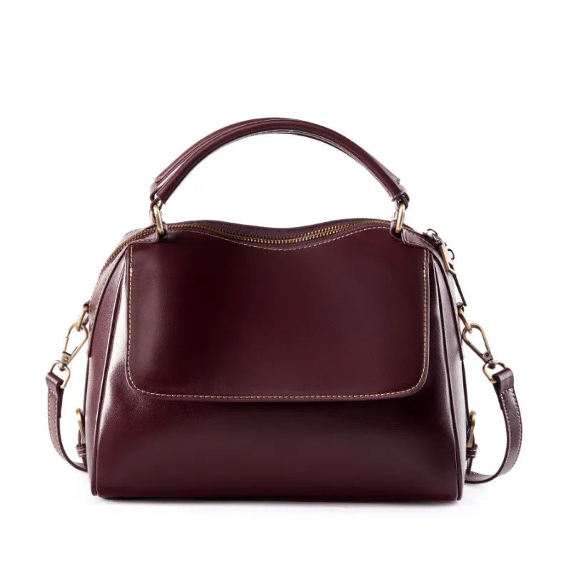 Women's genuine leather crossbody tote bag in cross square shape with dual shoulder straps