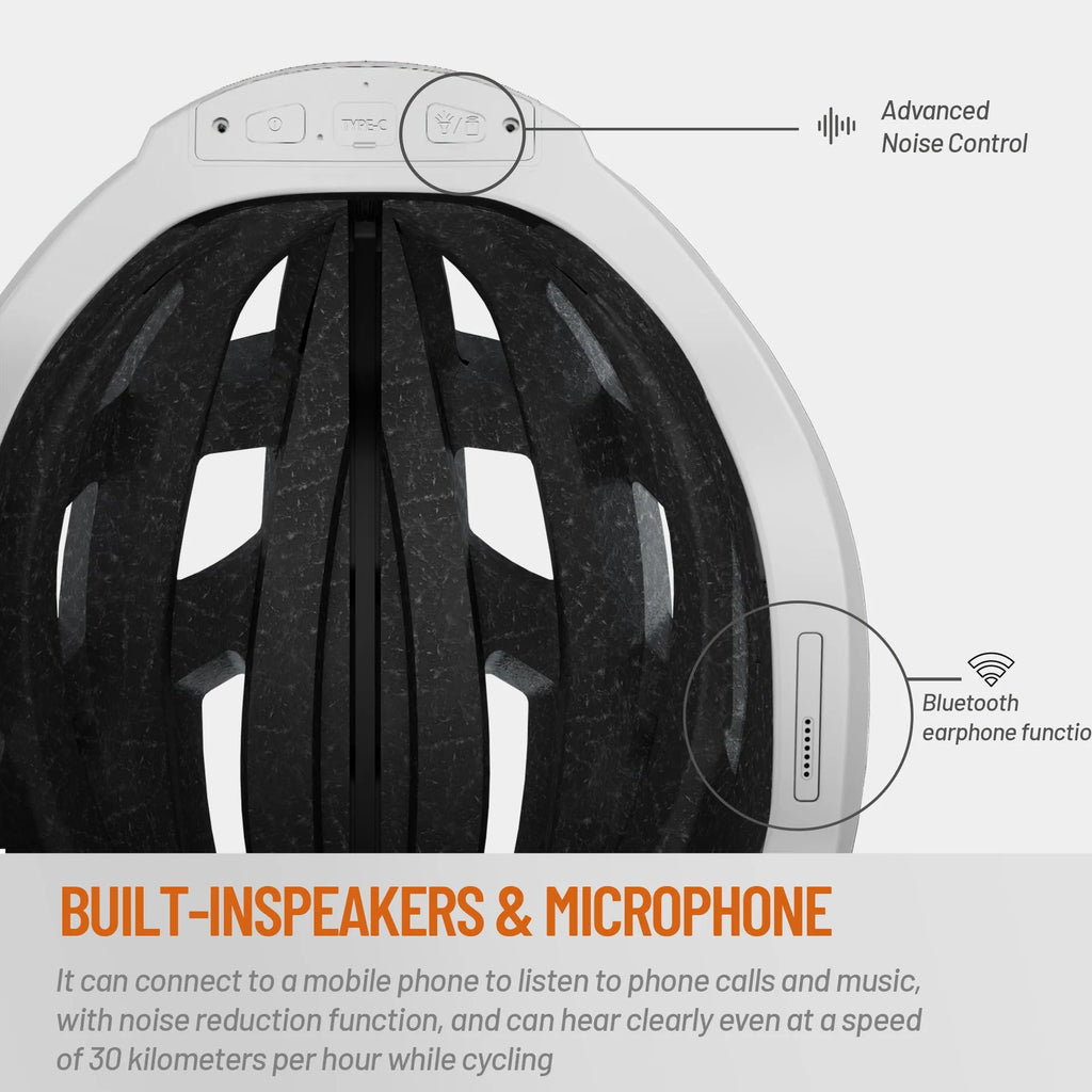 Black and grey smart Bluetooth helmet with integrated warning light for adult cyclists
