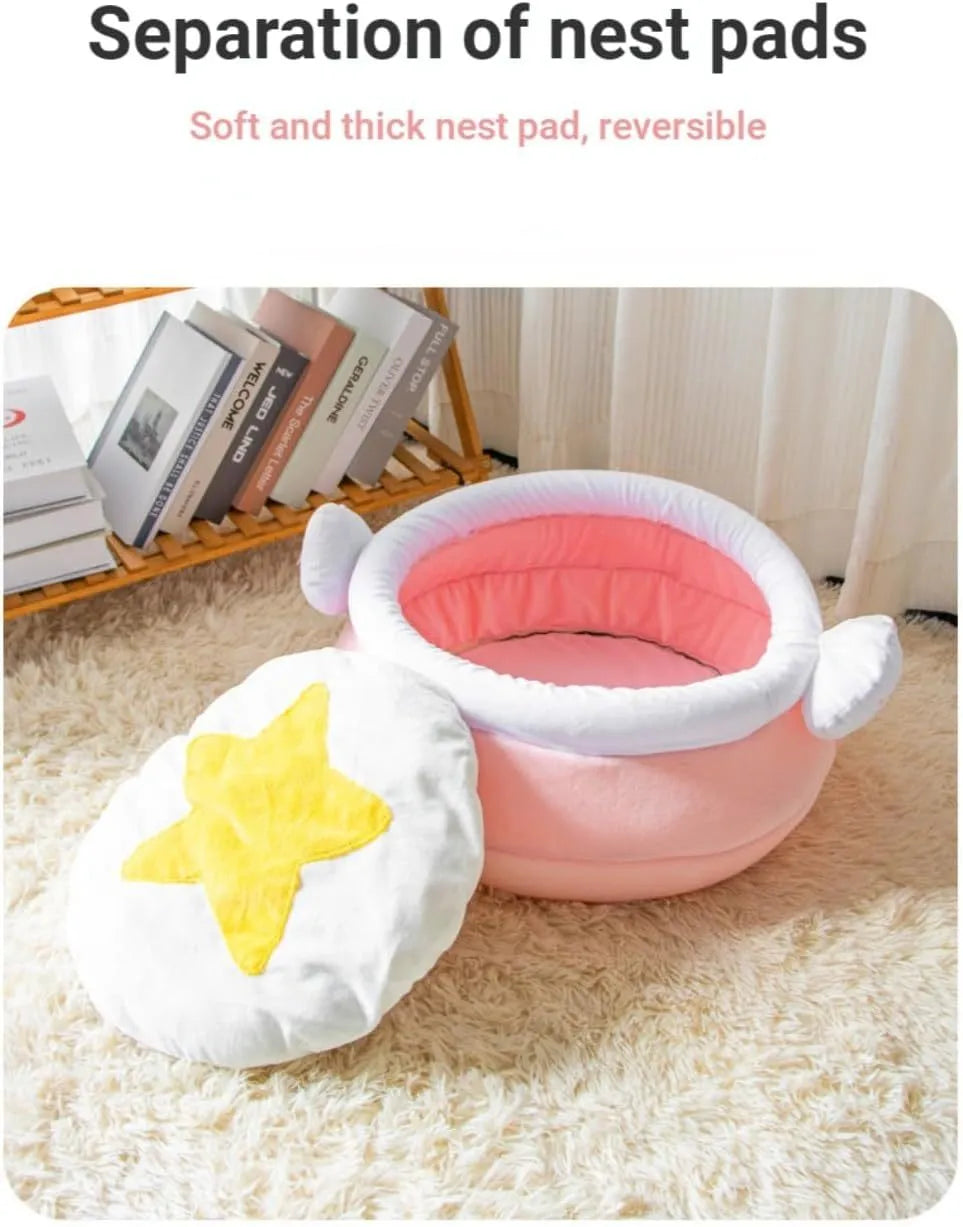 Honey pot magic shape cat bed with removable pad in pink or yellow colour
