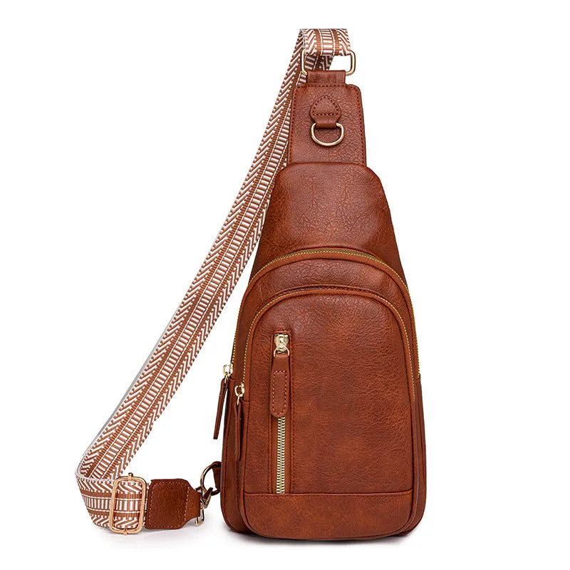 Soft brown PU women's crossbody messenger bag with zip pockets and a street style design.