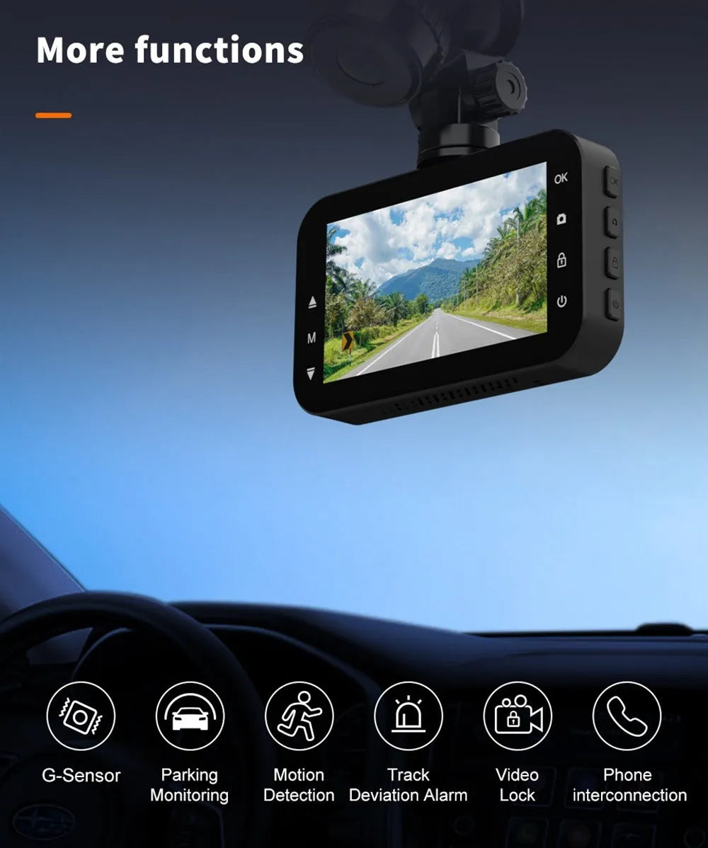 ThiEYE front and rear car dash cam with 3-inch screen, suction mount, and separate waterproof rear camera