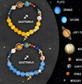 Natural stone Zodiac sign beaded bracelets with adjustable ties showing multiple astrological symbols