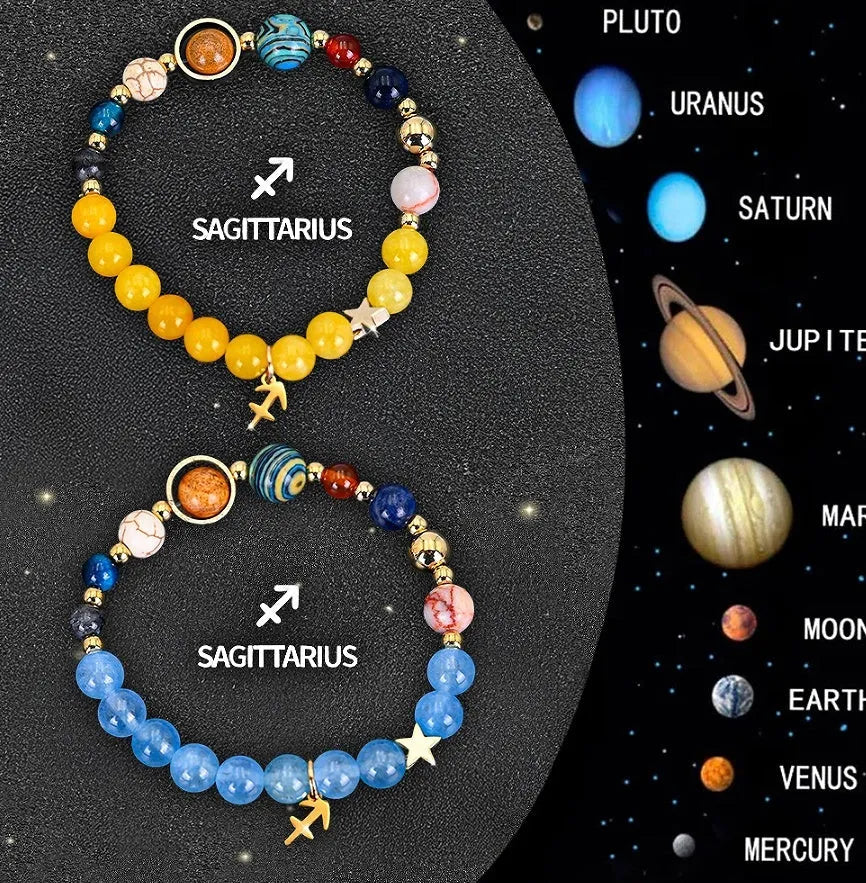 Natural stone Zodiac sign beaded bracelets with adjustable ties showing multiple astrological symbols