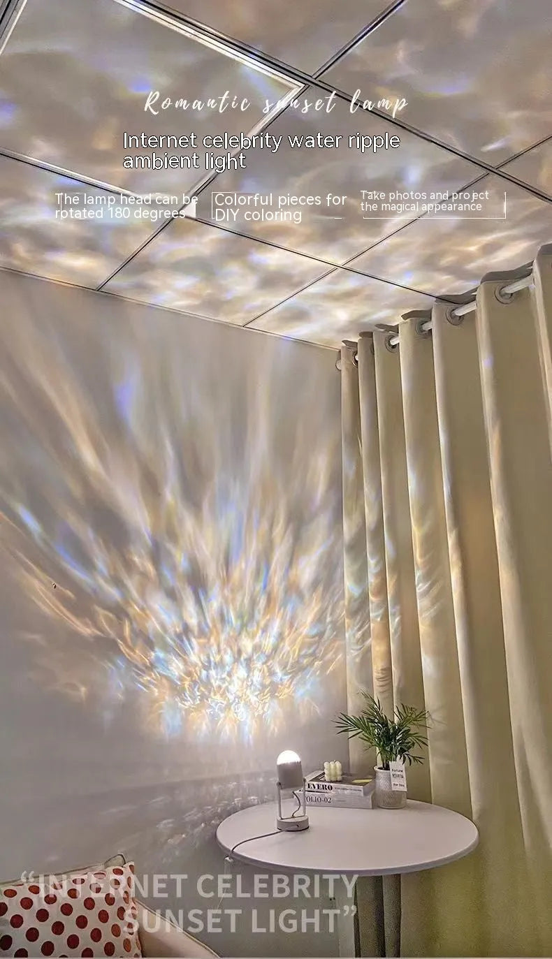 Dynamic water ripple ambience light table lamp on desktop with ceiling mount option
