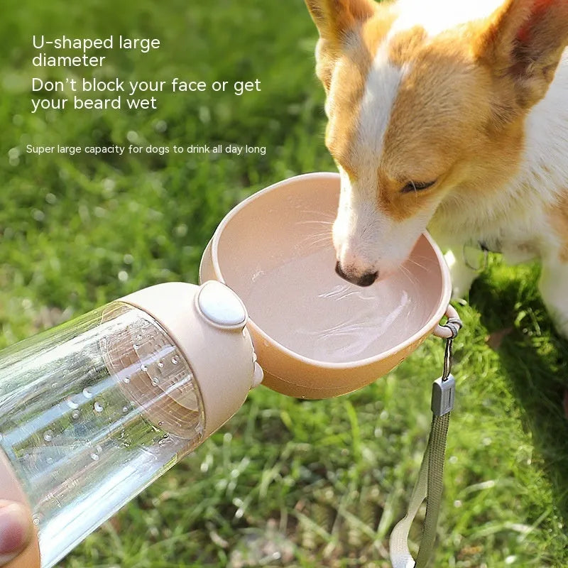 Portable dog water bottle with removable food container in yellow colour