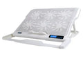 Metal mesh laptop cooling board with LCD display showing six-speed control settings