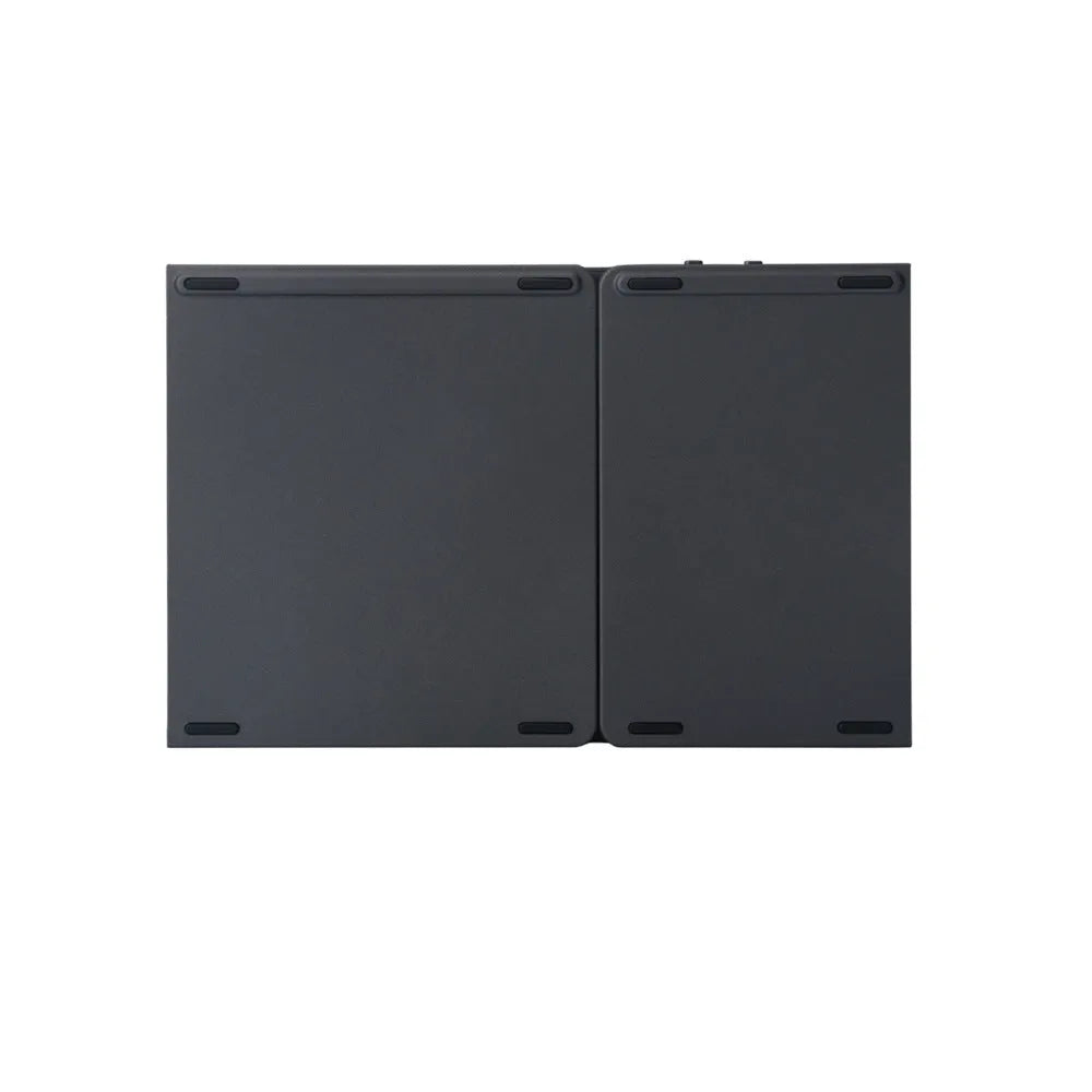 Tri-fold folding touch Bluetooth keyboard shown in black colour with touchpad, compatible with iPhone Android Microsoft devices
