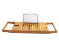 Bamboo bathtub frame organiser with single-tier shelf for bathroom storage