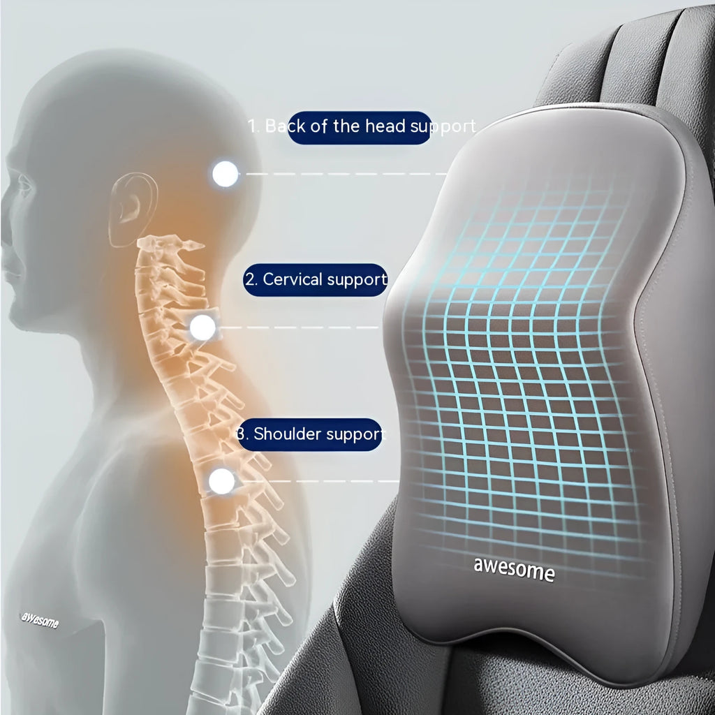 Memory foam automotive pillow set showing headrest and lumbar support pillows in solid colours