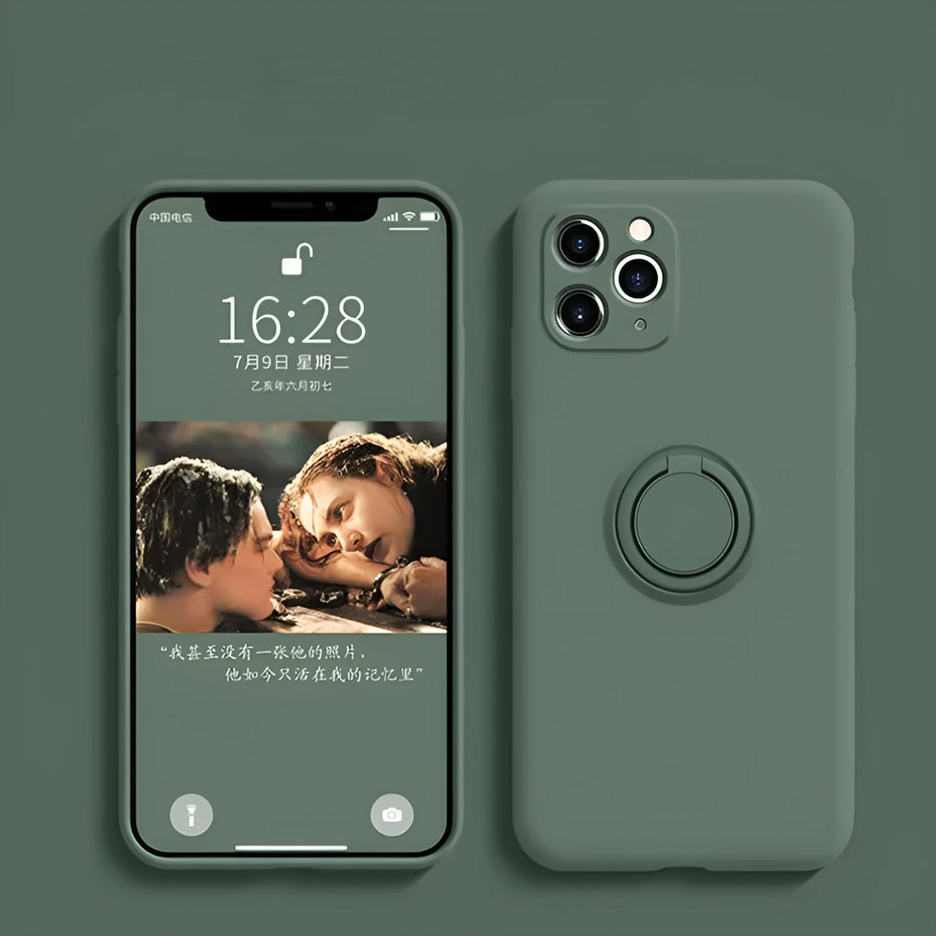 Silicone iPhone case with built-in ring bracket in various colours