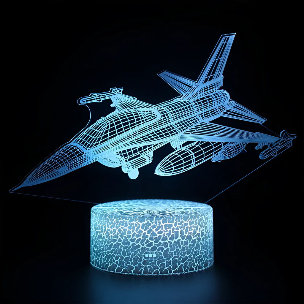 LED airplane night light with touch switch and multi-colour changing modes on acrylic shade
