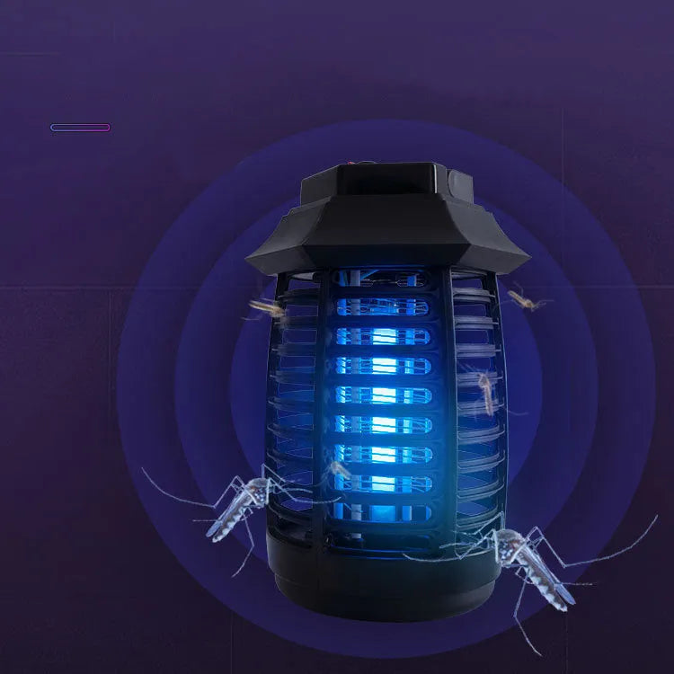 Black aromatherapy mosquito lamp with glass UV tube for indoor and outdoor insect control.