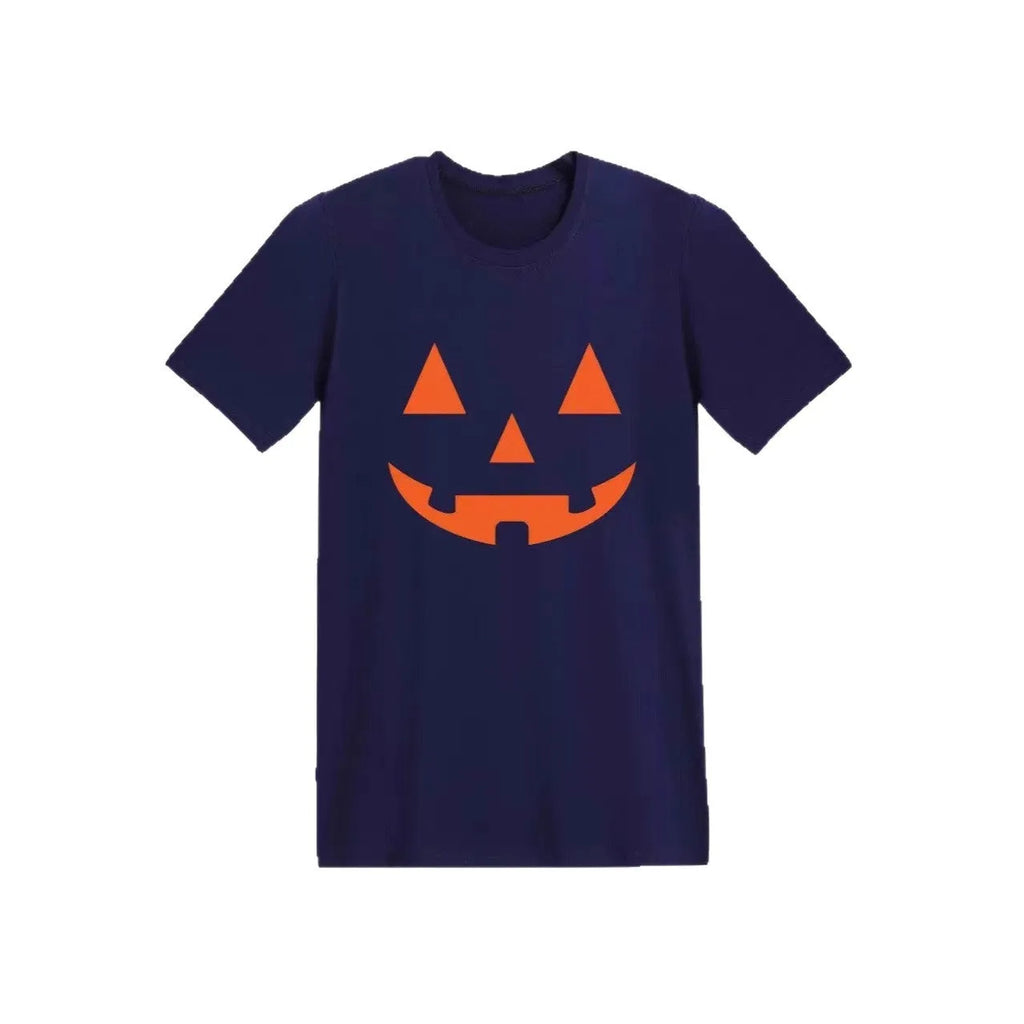 Pure cotton short sleeve Halloween T-shirt with cartoon print, loose fit, orange hat option, sizes S to XXXL