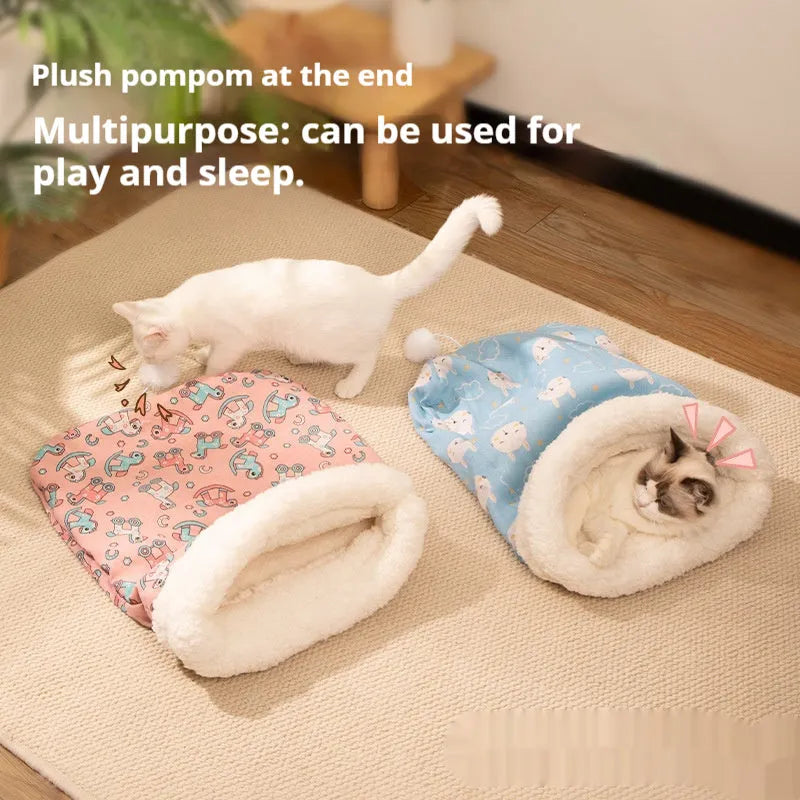 Cat sleeping bag nest pet bed with flannel lining measuring 50 by 40 centimetres