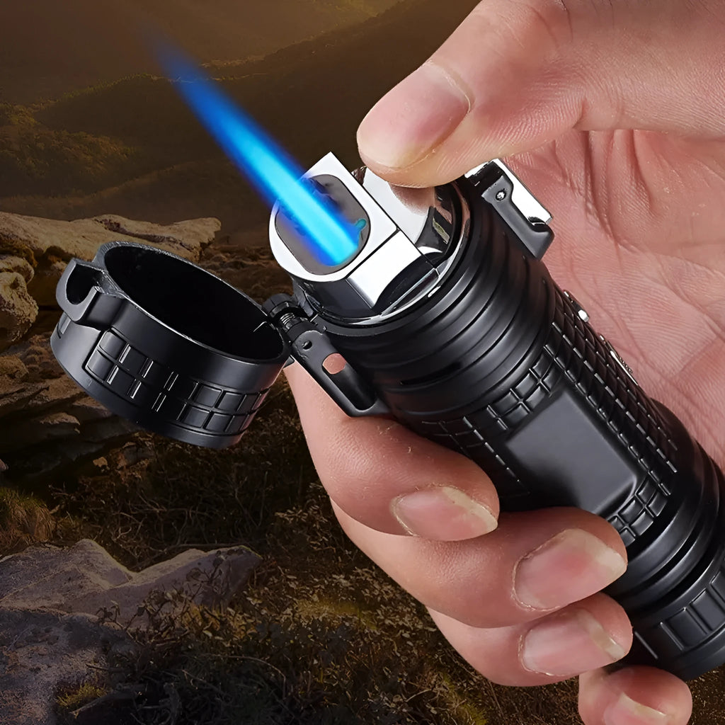 TH727 multi-functional waterproof flashlight lighter in metal construction showing five colour options