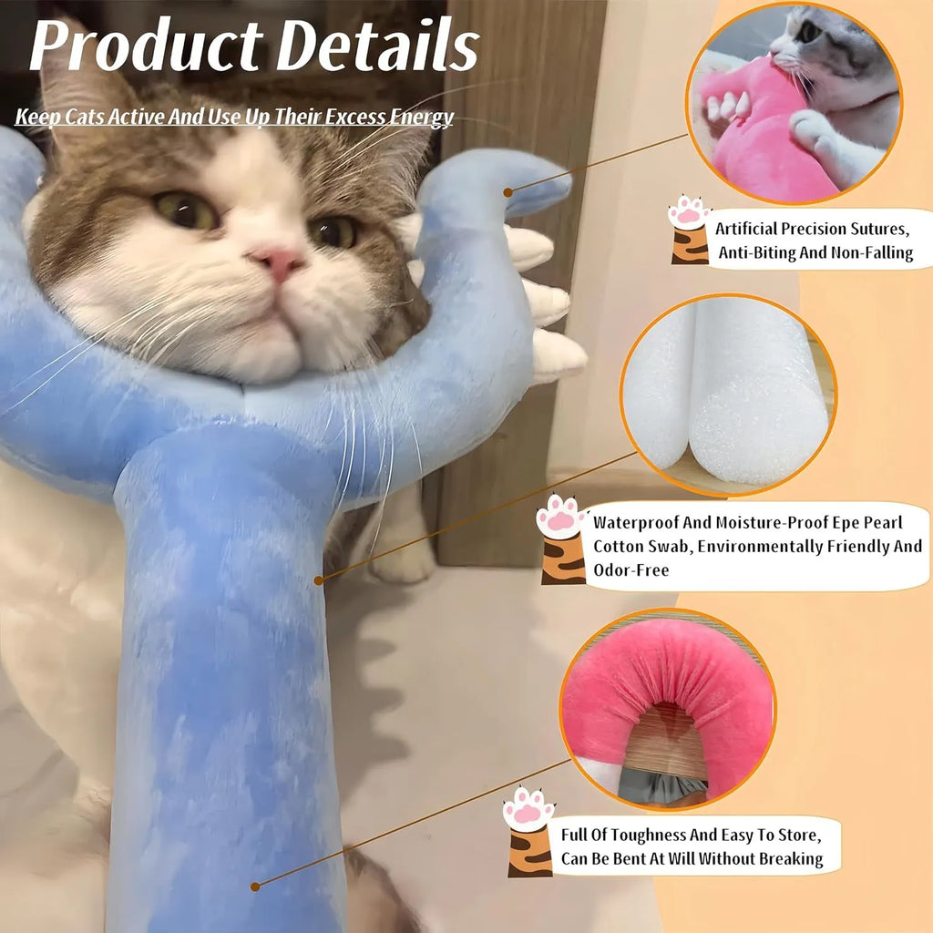70cm blue plush cat wand toy with foam-filled front for interactive indoor play