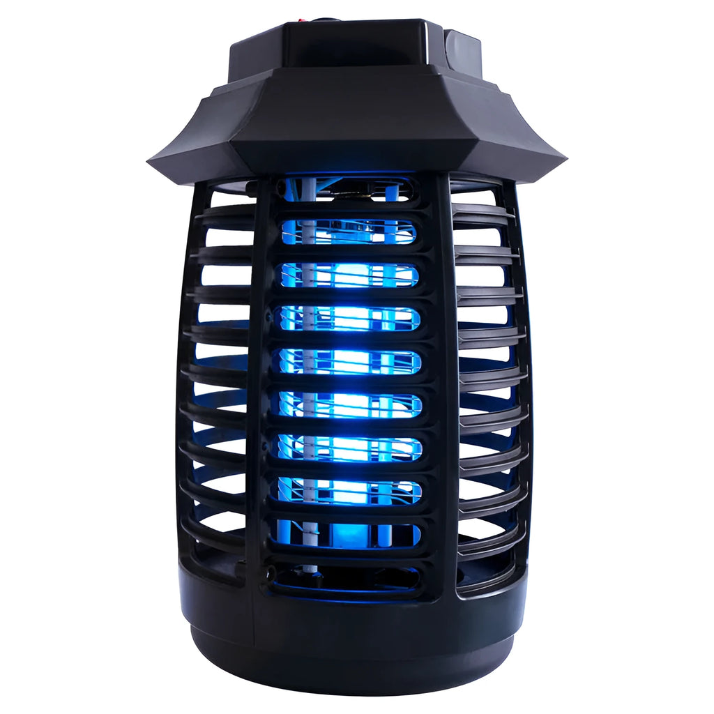 Black aromatherapy mosquito lamp with glass UV tube for indoor and outdoor insect control.