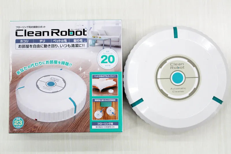 Black or white automatic sweeping robot on a wooden floor, showing compact square design.