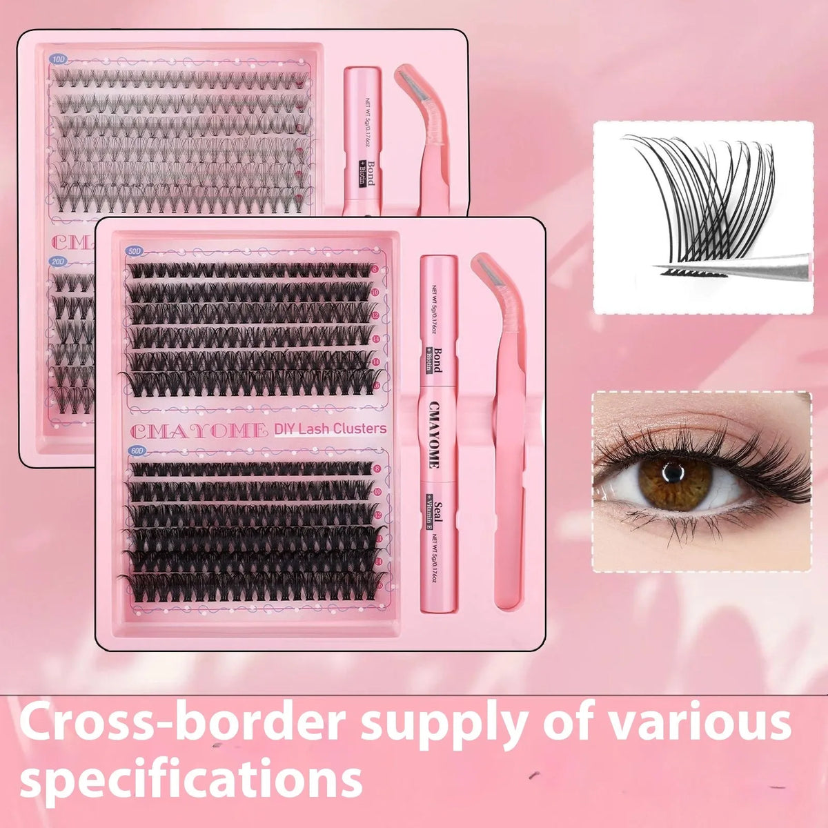 DIY single cluster false eyelashes in natural thick mixed split type with artificial fibre material