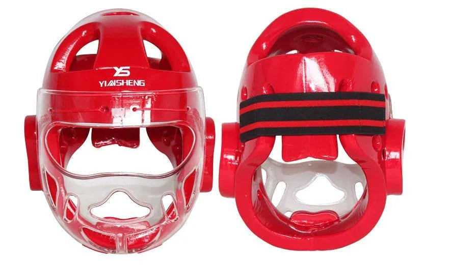 Karate helmet protective equipment for boxing in white, blue, or red colours with size options