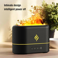 USB-powered aroma diffuser humidifier with seven-colour simulated flame effect showing mist output