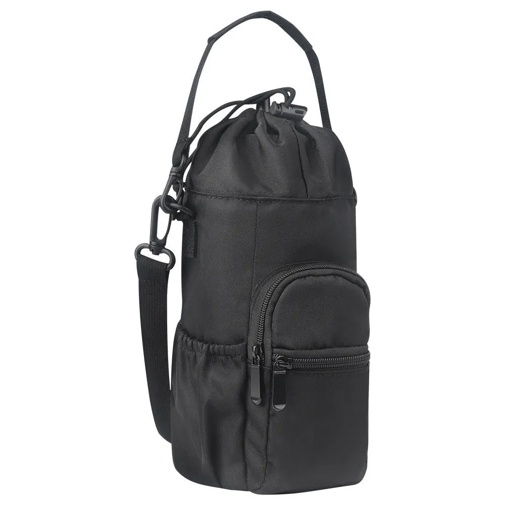 Cloth water bottle pouch crossbody shoulder bag in black, green or pink colour options