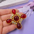Vintage medieval baroque cross crystal brooch in zinc alloy showing eight colour style options