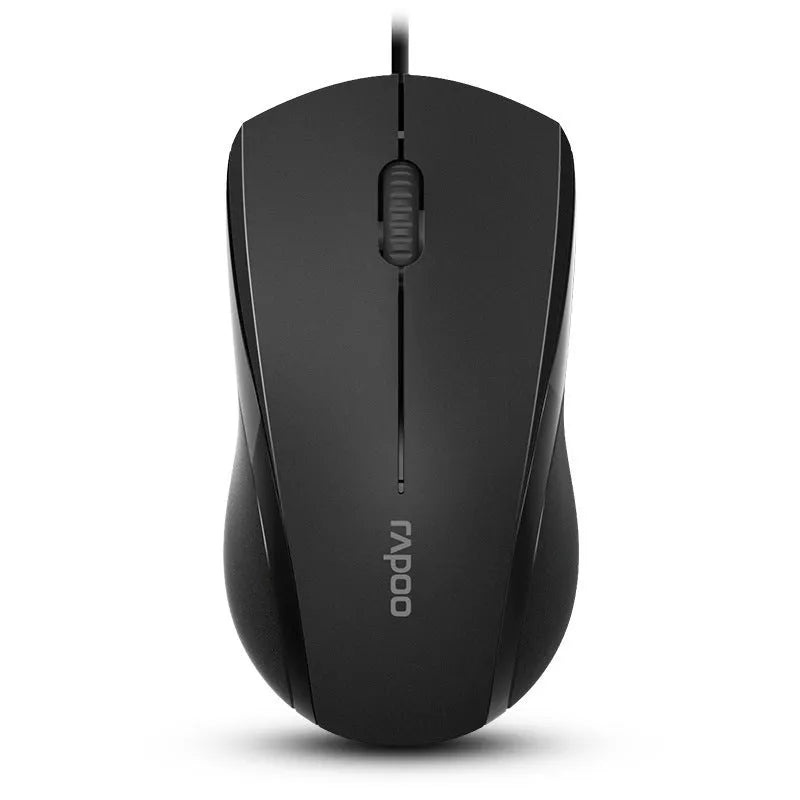 Black wired USB optical mouse with 1000dpi sensor, three buttons, and 1.5m cable for desktop or notebook use