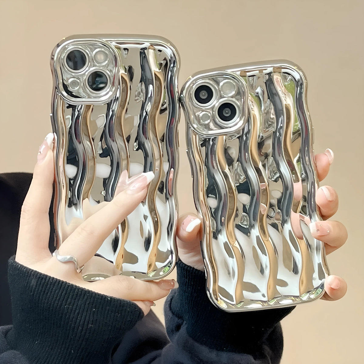 Electroplated three-dimensional wave stripe protective case for iPhone 17 series in various colour options