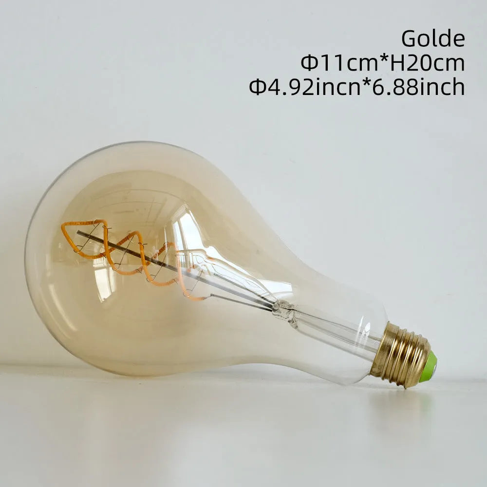 Double helix gold LED soft light strip with spiral bulb measuring 110mm by 200mm