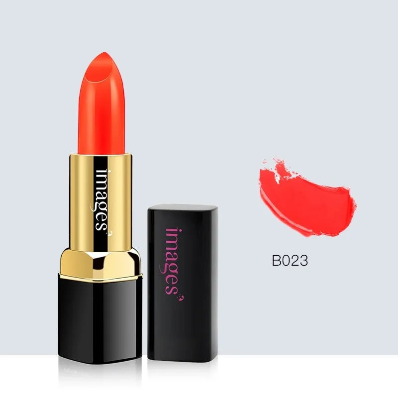 Moisturising lipstick lip gloss in ten colours including coral red and rose purple, 3.8g per stick.
