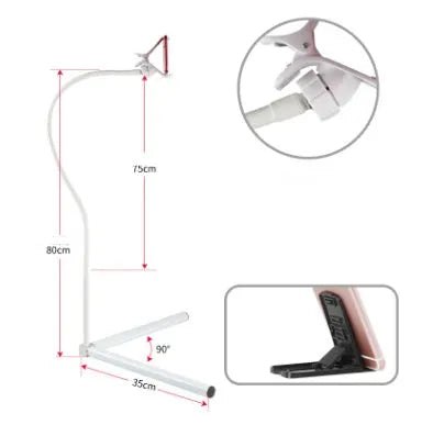 Universal mobile phone bed bracket with adjustable overhead support arm in black colour