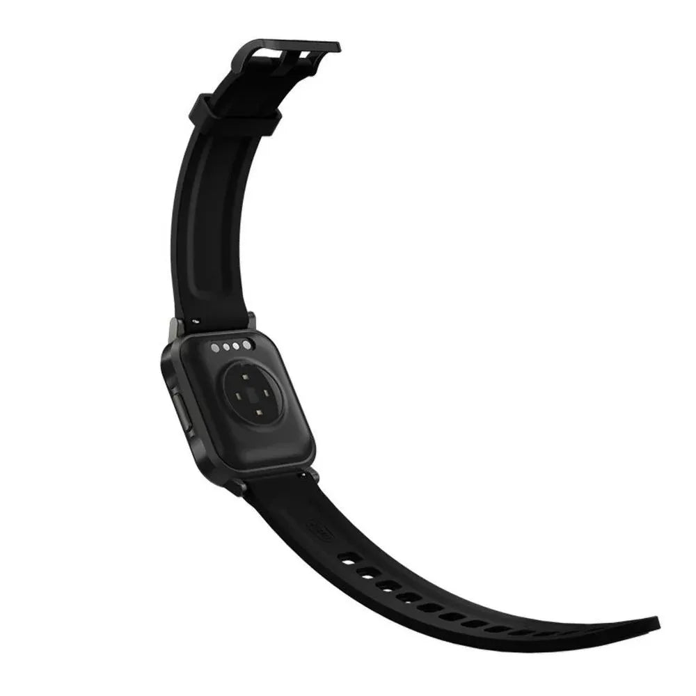 Black waterproof smart bracelet with a 1.4-inch screen on a silicone strap, showing fitness tracking interface.
