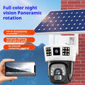 Solar-powered binocular surveillance camera for outdoor security monitoring