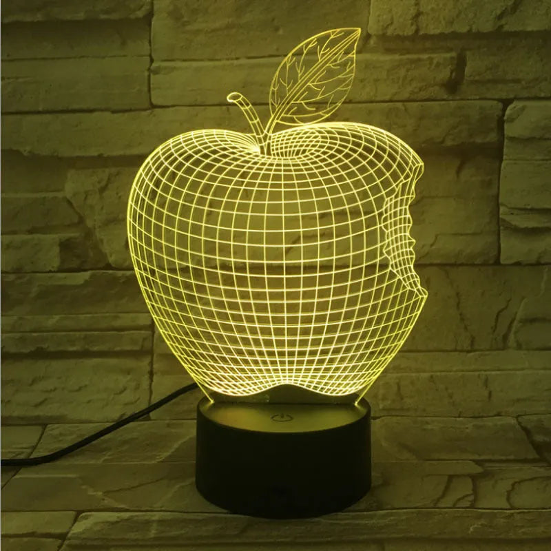 3D fruit-shaped night light with acrylic shade and touch control showing seven colour options