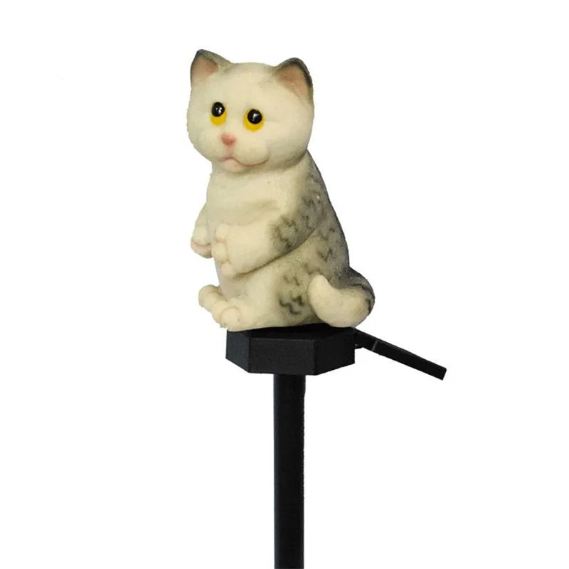 Brown cat-shaped solar lawn light for garden pathway illumination with weather-resistant resin construction