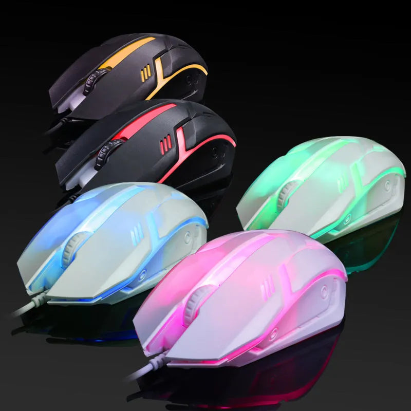 Black and white luminous USB wired computer mouse with colourful glow and 1.3 metre cable