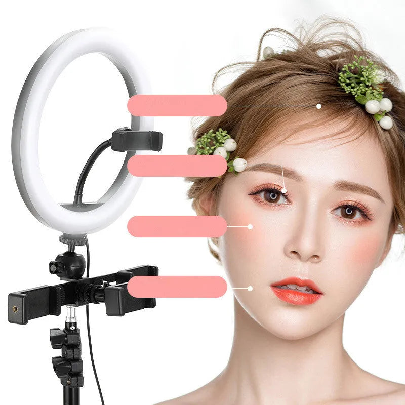 Smartphone ring selfie light with 10-inch fill light on adjustable 19cm metal bracket