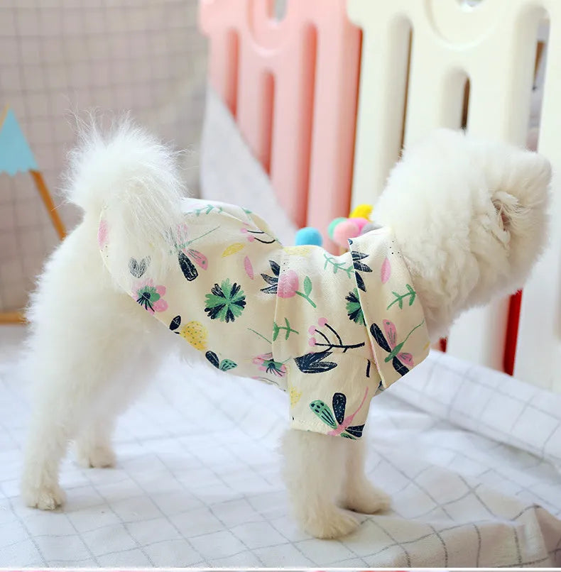 Small dog thin summer shirt in flamingo or dragonfly design, sizes XS to XL