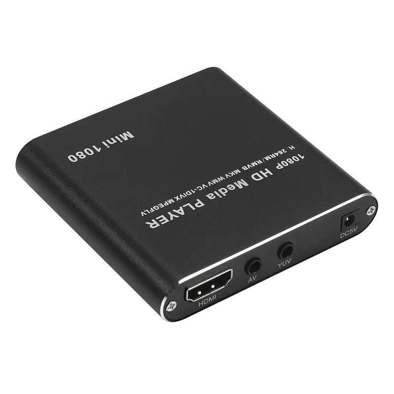 Compact blue metal 1080P Full HD media player with HDMI for USB and SD cards