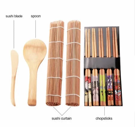 Sushi making kit with bamboo mat and spatula in white for home sushi rolling