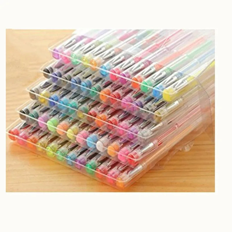 100 colour gel pen and watercolour pen set with highlighter pens in plastic shells