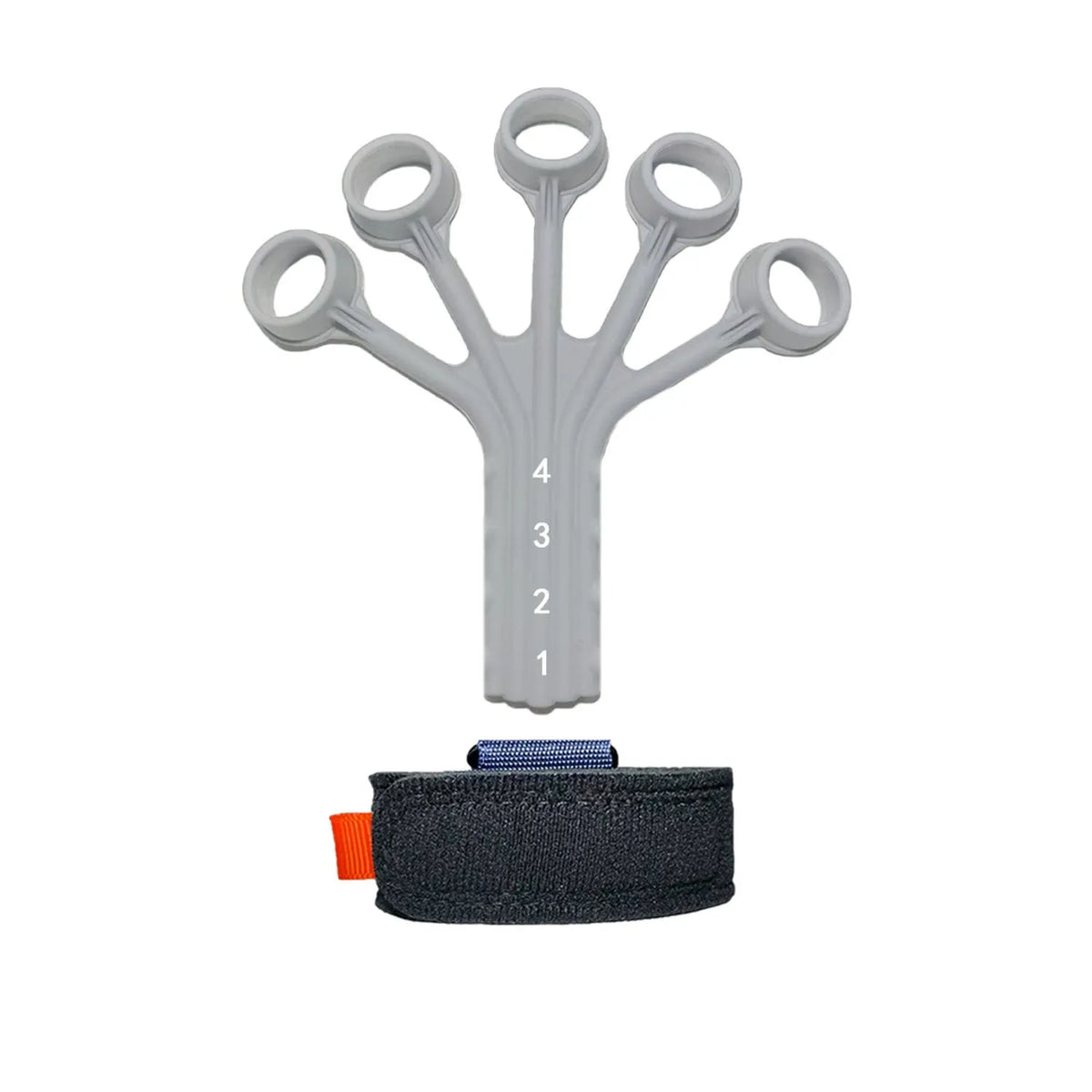 HLX black silicone finger flexion and extension rehabilitation trainer with puller and belt.