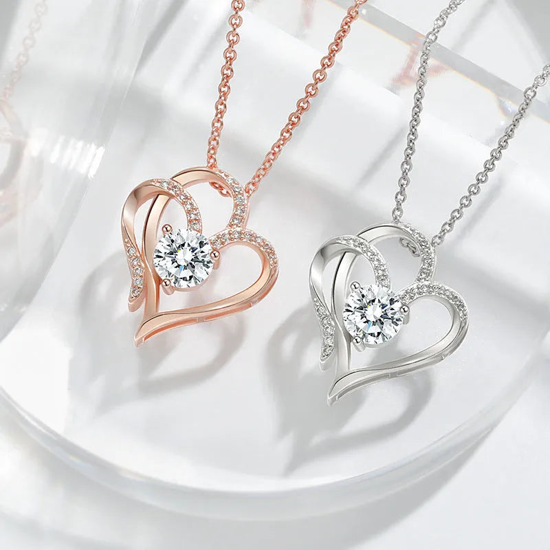 Women's heart-shaped 925 silver necklace in rose gold, gold, or platinum colour