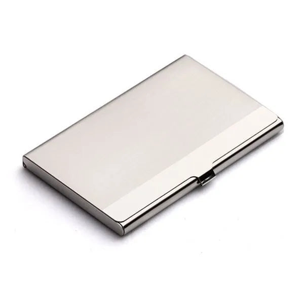 304 stainless steel business card case with geometric laser sculpture, horizontal format with middle mirror