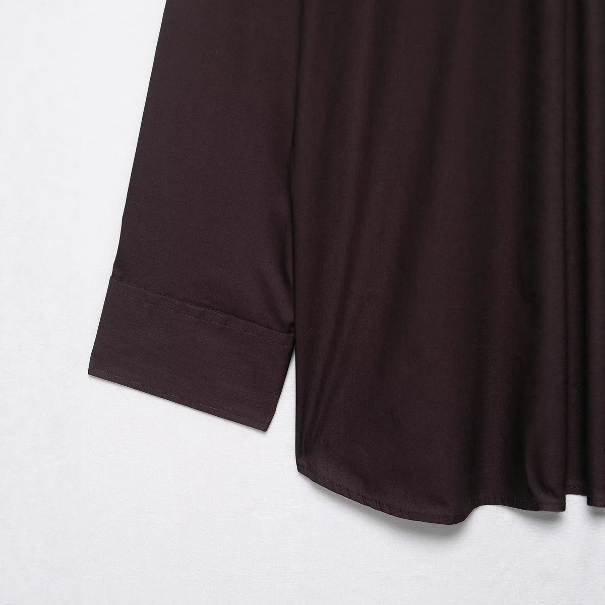 Brown women's poplin shirt with scarf bow tie detail and loose fit design