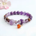 Natural nine purple amethyst and red agate crystal bracelet in Mori style with 7-8mm beads